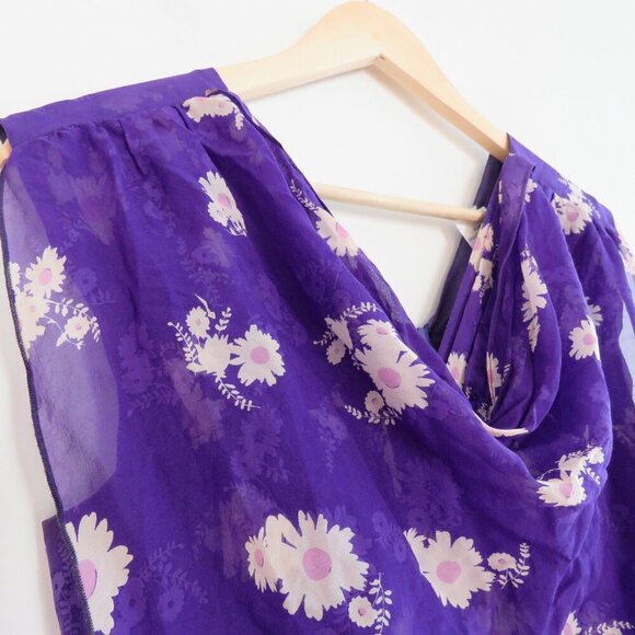 VINTAGE ANNA SUI 100% Silk Purple Ditsy Floral Draped Dress Y2K - Size US 2 - Picture 9 of 15
